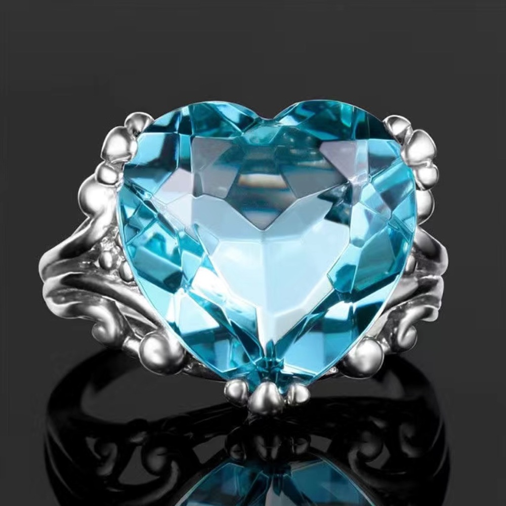 Blue Silver Plated Heart Shaped Ring